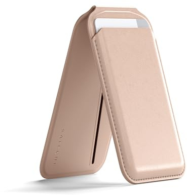SATECHI Cartera MagSafe y Soporte para iPhone, Tarjetero Magnético con Soporte, NFC y 4 Espacios para Tarjetas, Compatible con iPhone 17 al 12 – Material Premium (PU) Desert Rose