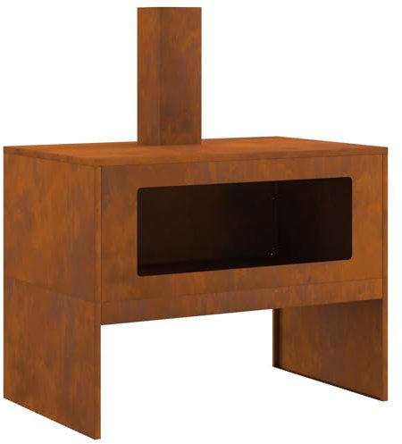 vidaXL Hoguera con Chimenea de Acero 80 x 50 x 96 cm en Marrón, Resistente a la Oxidación, Calentador de Jardín o Patio, Diseño Rústico, Rectangular, Solución Moderna con Recubrimiento en Polvo, Fáci