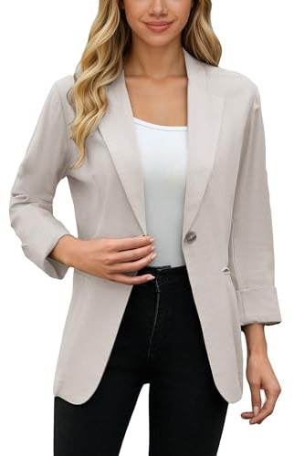 MINTLIMIT Womens Linen Blazer Summer 3/4 Sleeve Notch Lapel Work Office Suit Casual Button Blazers Jackets with Pockets