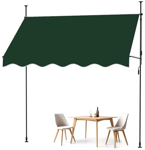 Tenda da sole retrattile, manuale, autoportante, per balcone e giardino, senza fori, protezione con manovella, per bar, ristorante, padiglione (verde, 150 x 120 cm)