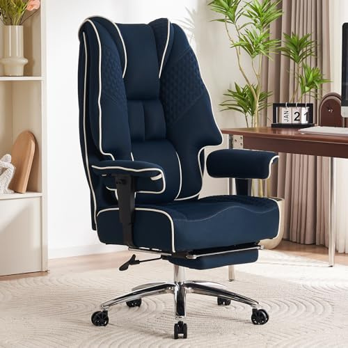 EXCEBET Fauteuil de Direction en Maille 180kg - Chaise de Bureau Ergonomique Grande Taille avec Assise 14 cm à Ressorts Ensachés, Fauteuil Gamer Respirant pour Télétravail (Bleu foncé Maille)