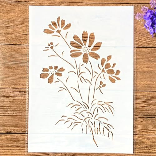 TIAMECH A4 Reusable Wild Flower Bouquet Stencil for Painting