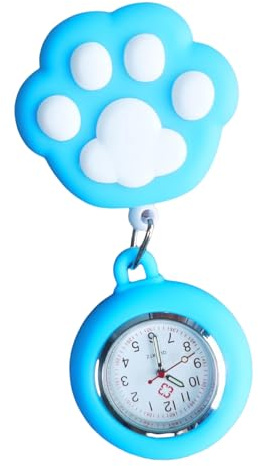 Javoryxh Relojes De Enfermera Reloj con Patas Gatito Dibujos Animados Relojes Solapa Colgantes con Clip Bolsillo Retráctil Accesorio para Enfermera Sanitaria