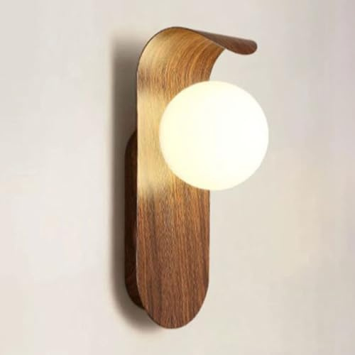 Nordisk vägglampa i metall med globformad glasskärm, modern geometrisk väggmonterad lampa G9-väggarmatur for sovrum, sängbord, vardagsrumsinredning och hallbelysning(Walnut grain color)