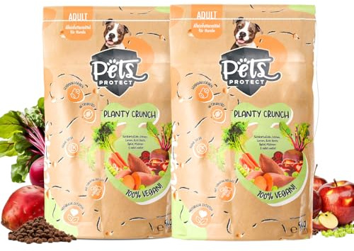 Planty Crunch Nourriture pour chien 100 % végétalienne sèche (2 x 5000 g) | Nourriture pour chien végétalienne, hypoallergénique sans céréales et sans soja, avec carnitine, vitamine B12 et D3