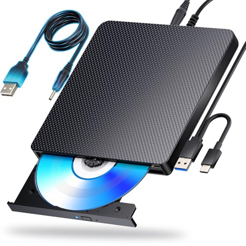 aelrsoch External Blu ray Drives Player Read/Write Compatible Bluray Burner USB 3.0 / Type-C BD DVD CD Burner Blu ray Player for pc, Windows 7-11 & Mac（Black）
