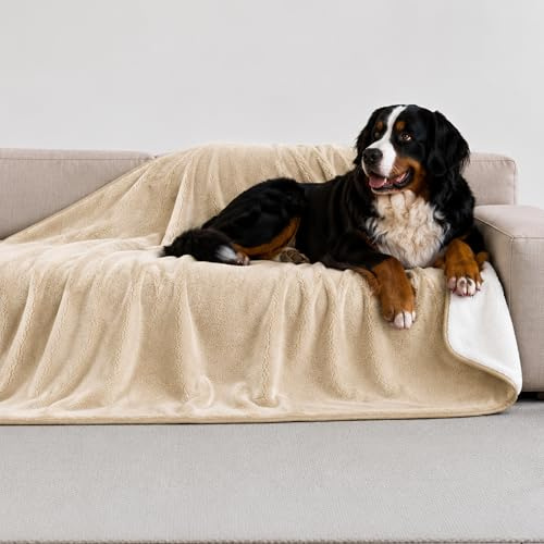 Twinzen Plaid Imperméable Chien 127x152 cm - Couverture Polaire Sherpa | Beige · Reversible · Lavable · Pour Canapé & Lit · Protège Meubles · Adaptés aux Animaux