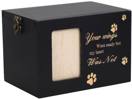 YARNOW Urne pour Animaux de Compagnie en Bois Foncé avec Cadre Photo Boîte à Cendres avec Loquet Coulissant Urne Commémorative pour Chien et Chat Décor Élégant pour Maison