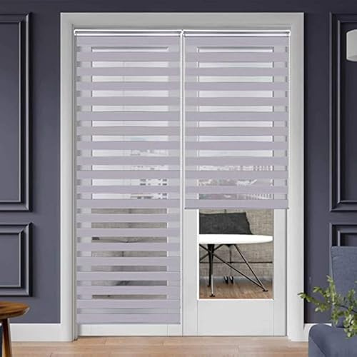 SMONTER Easy Fix Zebra Roller Blind,Day and Night Blinds Curtains with Install Accessories (105CMx230CM, GREY)
