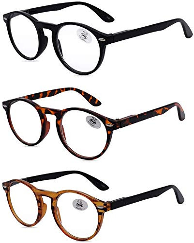 AMILLET 3 Paires Rondes Rétro Lunettes de Lecture Femmes +3.5/Vision claire-Les Lentilles Transparants,Verre de Presbyte Ultra-légère,Mélange de Couleurs
