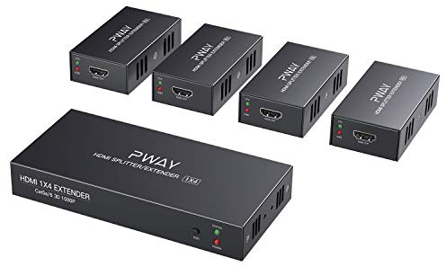 PW-HTS0104（POC） 1X4 Port HDMI Splitter Extender/Verteiler Ultra HD 1080P Ohne Verzögerung 50m über CAT6 Kable Unterstützt EDID