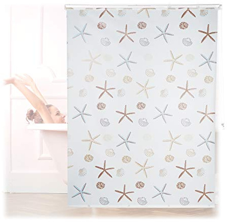 Relaxdays Duschrollo Ocean, wasserabweisend, Muschel Badrollo Wanne u. Dusche, Deckenmontage,160x240cm, semitransparent