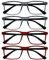OPULIZE Ink Lessebrille 4er Pack Groß Rechteckig Rahmen Federscharniere Kratzfest Grau Rot Herren Damen RRRR4-77ZZ +1.50
