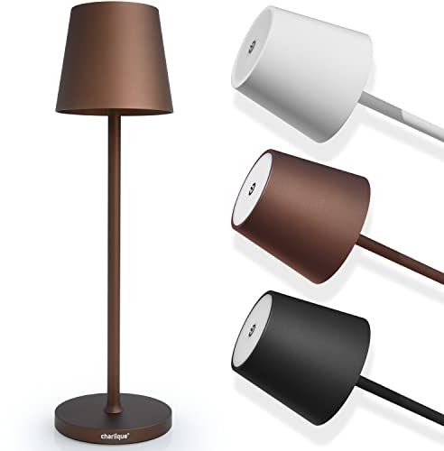 charlique® Dinner Light - Lampe de table design en marron– lumière LED sans fil rechargeable puissante – lampe USB portable et dimmable - pour l'intérieur et l'extérieur