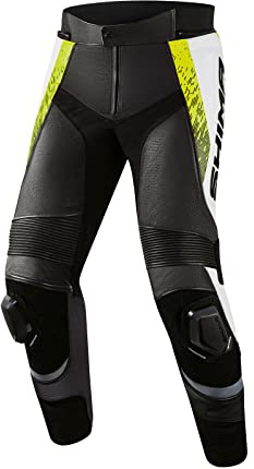 SHIMA STR 2.0 Pantalon de moto - Cuir, pantalon de sport avec protections des hanches et des genoux, glissières pour les genoux, cuir perforé, pour combinaison 2 pièces (48, Fluo)