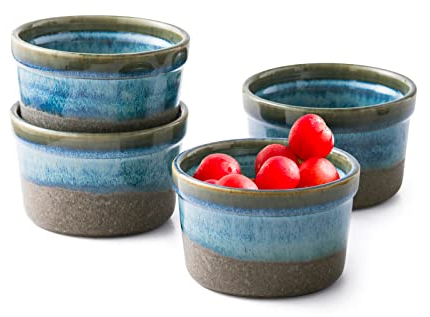 240mL Soufflé Förmchen, 4 Stück Creme Brulee Schälchen, Pastetenform, Kleine Auflaufformen Eignet Sich Zum Küchenbacken, Geeignet für Backofen und Mikrowelle, Meeresblau