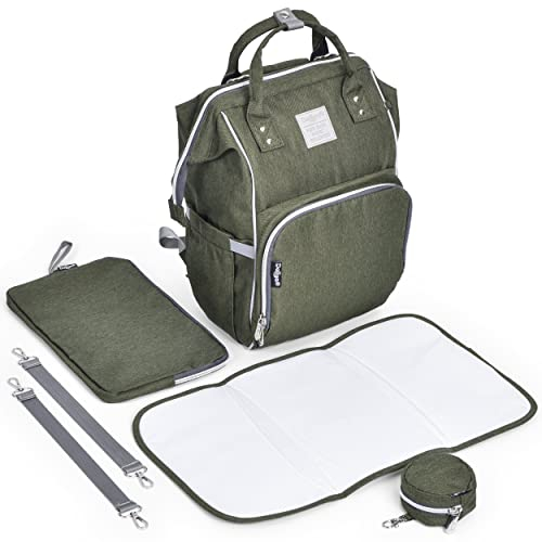 Daliya® PAKMI Wickelrucksack mit Schnullertasche & Wickelunterlage & Wickelunterlagentasche & Schlüsselanhänger - Wickeltasche Mamabag Tasche Rucksack mit viel Stauraum - Olivgrün