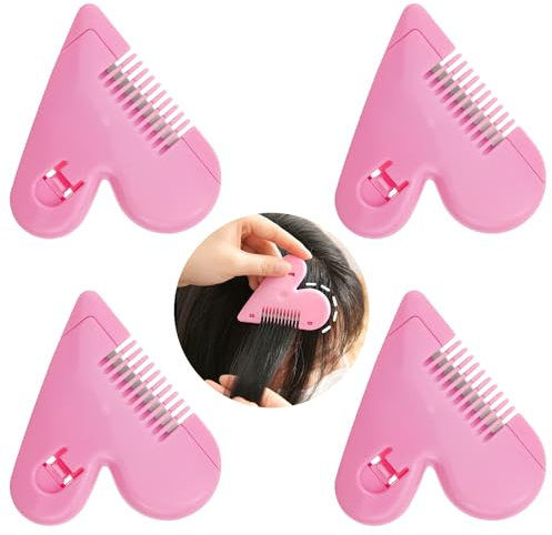 4 Pack Mini Hair Cutter Comb, Hair Split End Trimmer, Bangs Trimmer ABS Protective Cover, Dustproof Design Organizes Broken Hair and Cuts for Women, Girls Hair Cut Accessories