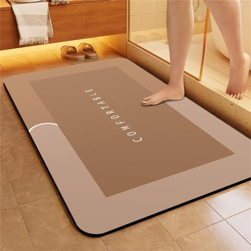 Badezimmerteppich Absorbierender Badteppich, Badematte Stein Badematten Badvorleger Rutschfest Waschbar, Badezimmer Teppiche 90x150cm Groß Teppich, SaugfäHiger Schnelltrocknende DüNner Deko, Curry