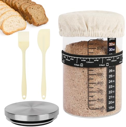 SSYR&P Ensemble de pots de fermentation de levure avec, Couvercle en acier inoxydable, pot de fermentation de 650 ml, parfait pour les amateurs de pain débutants, kit de démarrage pour la pâtisserie