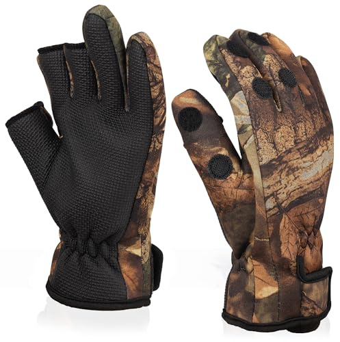 BB Hapeayou Guantes de Pesca 3 Dedos Invierno Hombres Cálido Fishing Gloves para Deportes Al Aire Libre (1 par)