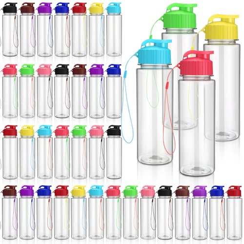 Domensi 50 Pieces Reusable Plastic Water Bottles Bulk, Multicolor