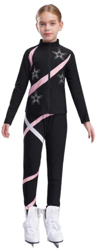 Manyakai Ensemble de Sport Enfant Fille Veste de Patinage Artistique et Pantalons Patinage Sur Glace Gymnastique 5-16 Ans