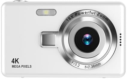Digitalkamera Fotokamera mit 32GB Karte, Tragbare Fotoapparat, HD 1080P Fotokamera Kompaktkamera, 40MP Fotoapparat, 8X Digital Zoom Digital Kamera für Teenager, Anfänger (Weiß)