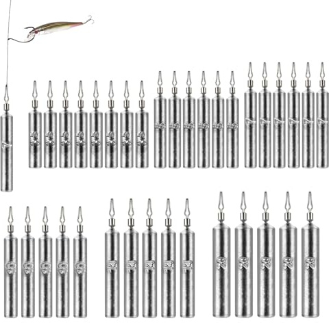 SUPAWAY 35 STK Angelgewichte, Zylinder Angeln Drop Shot, 6 Größen Tropfenblei, Dropshot Blei Set 3,5g/ 5g/ 7g/ 10g/ 14g/ 20g, Gewichte für Hecht, Barsch, Zander (Kupfer-Anhänger)