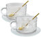 LZLINGMEI 2 Stücke Gläser Kaffeetassen Set, Groß Teegläser mit Henkel 2 Glas Unterteller 2 Löffel, Kristallgläser Glastassen mit Untertasse für Cappuccino, Tee, Latte, Milch, Macchiato, Eiskaffee