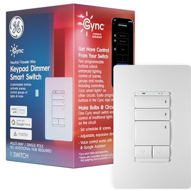 GE Cync Keypad Dimmer Smart Switch, Highly Customizable Dimmer Switch, Compatible with Alexa and Google Home, Matter Compatible, Easy to Install Smart Light Switch (1 Pack)​