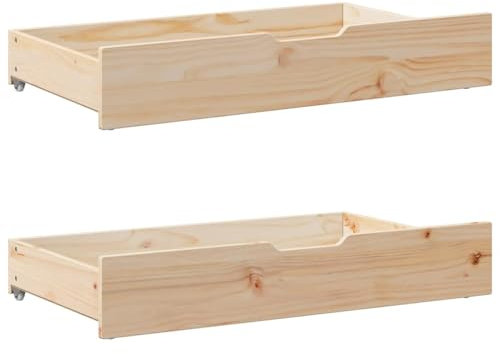 AJJHUUKI Cassetti Sotto-Letto con Ruote 2 pz 90x55x16 cm Legno Massello Pino