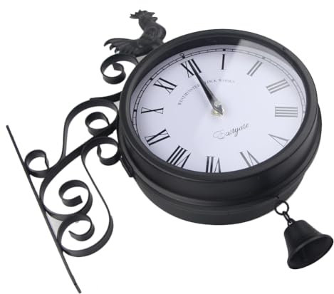 Orologio da parete a doppia faccia | Orologio in metallo art di ferro creativo all'aperto | Arte murale orologi antichi per giardino, ufficio, camera da letto, soggiorno, cucina e uso esterno