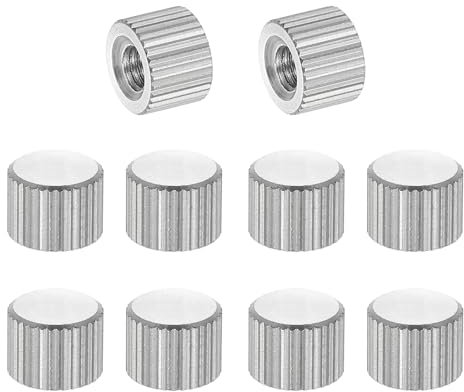 PATIKIL M4 Knurled Thumb Nuts, 10pcs 304 Stainless Steel Female Thread Type Flat Head Blind Hole Round Hand Tighten Knob Fasteners Screw Cap Adjust Lock Position, D8mm x H6mm