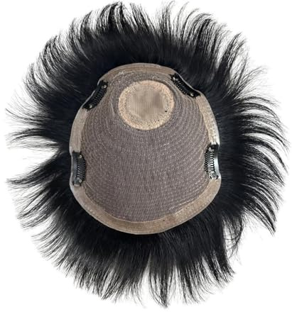 Capelli da uomo Toupet for uomo in capelli umani con 4 clip, parte superiore in pizzo traspirante PU intorno alla base, protesi capillare da Parrucche per tutti i giorni(16x18cm)