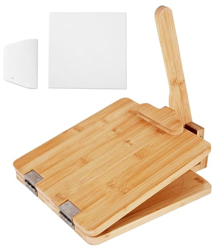 QVEEQ Premium Wooden Tortilla Press, Tortilla Press 10 Inch, Tortilla Maker With 50 Pieces Parchment Paper For Tortillas Roti Burrito, Mexican Tacos, Patacones Square