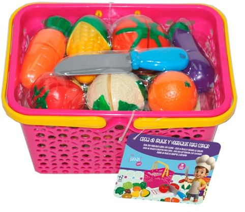 TACHAN - Grönsaks- och fruktkorg för skärning - symboliskt set för barn - innehåller 28 st (CPA Toy Group 728T00983)