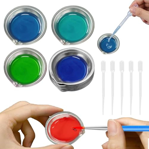 12 Pcs Paint Palette, Makeup Mixing Tray Metal Round Paint Pallets with Mouth, Mixing Cups for Watercolor, Pigment & Water-Based Painting(Silver)