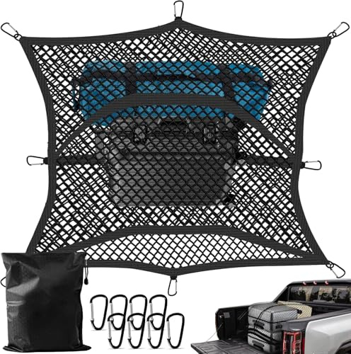 Cargo Net,Heavy Duty Elasticated Cargo Net 122x122cm Stretches to 213x213cm | with 8 Hooks,Universal Fit for Pickups, Vans, SUVs, ATVs & UTVs, Luggage & Camping Net