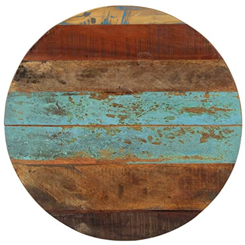 WRJENFSC Tischplatte Rund 60 cm aus Massiv Altholz 15-16 mm Mehrfarbig-B rustikal & robust mit 2 Holzstreben für Couchtisch Stehtisch Küche Balkon Esszimmer Wohnzimmer