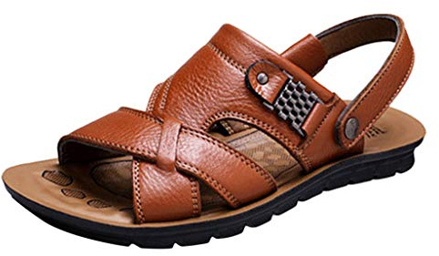 Sandales de plage pour homme - Imperméables - Pantoufles d'été en cuir - Semelles souples - Sandales de loisirs - Résistantes à l'usure - Antidérapantes - Bout ouvert - Respirantes