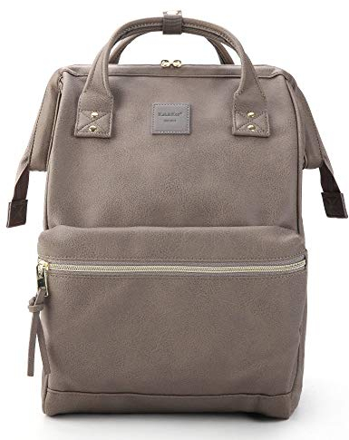 Kah&Kee Leather Laptop Rucksack Backpack for Women, 15-inch Laptop Bag, Versatile Nappy Bag for Teachers, Working Parents, School, College, and Travel(Gray,Medium)