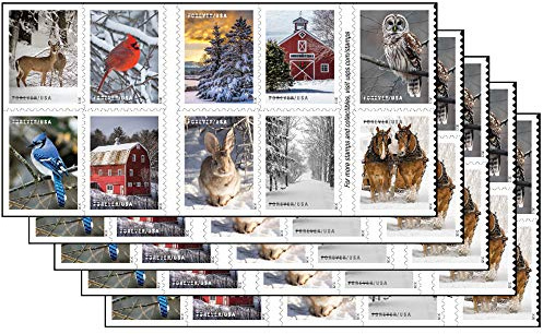 Winter Scenes Forever Postage Stamps 5 Books of 20 First Class United States Postal Celebrations Wedding Celebration Anniversary (100 Stamps)