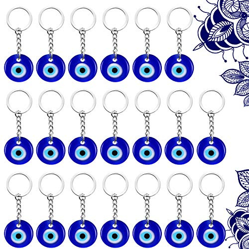 Chuangdi 20 Piezas de Llavero de Ojo Malvado Azul Turco Llavero de Colgantes de Dije de Fabricación de Vidrio con Anillo Adorno Colgante Accesorios de Joyería Amuleto para Buena Suerte