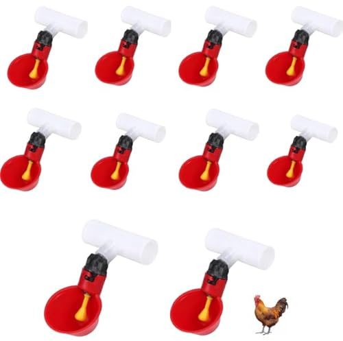 tee Tazas de Agua para Aves de corral-10 Piezas Automático Tazas de Agua para Pollo Bebedero 1/2 Pulgadas tee Aves de Corral Herramientas de alimentación roja