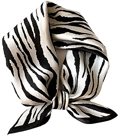 Aufeel Women's 100% Pure Mulberry Silk Small Square Scarf - Neckerchief Women - Silk Headscarf - 21 x 21 (Black Stripe)
