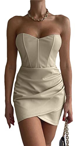 Carolilly Abito Donna Sexy Elegante in Pelle PU Vestito Bodycon Donna Estivo Senza Maniche Senza Schienale Estate Mini Abito a Tubo per Club Party (Bianco, S)