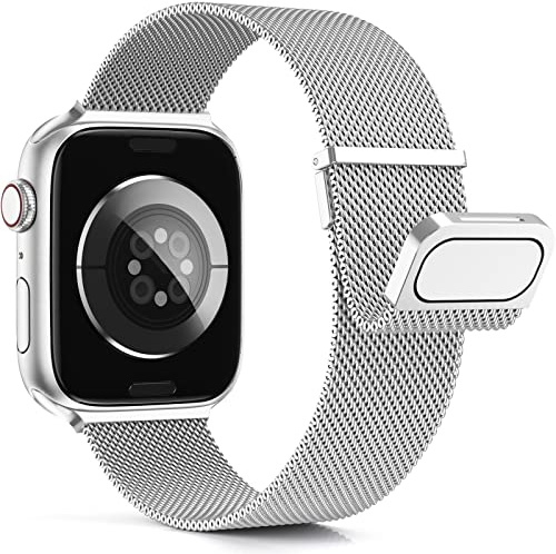 Higgs Metal Correas Compatible con Correa Apple Watch 40mm 41mm 38mm 44mm Ultra 3/2/1 49mm 45mm 42mm 46mm,Pulsera Double Magnética Milanais para iWatch Series 1110 9 SE 8 7 6 5 4 3 2 1
