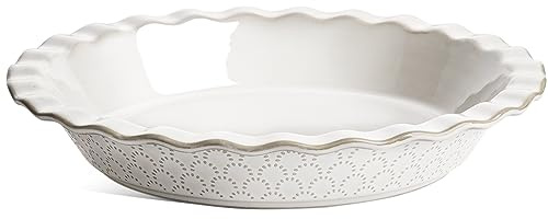 LE TAUCI Ceramic Pie Pans for Baking, 9 Inch Pie Plate for Apple Pie, Round Baking Dish, 36 oz Deep Dish Pie Pan - Set of 1, Fireworks, Arctic White