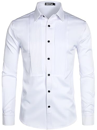 ZEROYAA Camisa de Esmoquin Moderna y Ajustada para Hombre, Z54-blanco Negro, L